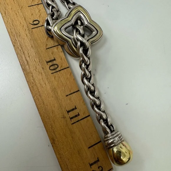 David Yurman Two-Tone Quatrefoil Lariat Adjustable Wheat Chain Necklace